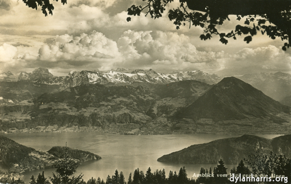 image: Postcard: Ausblick vom Rigi gegen die Alpen. [[ The Vieuvalslättersee from Rigi. ]]