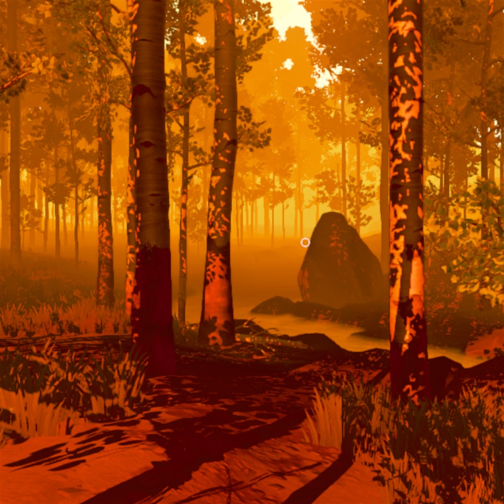 image: a firewatch sunset in the woods