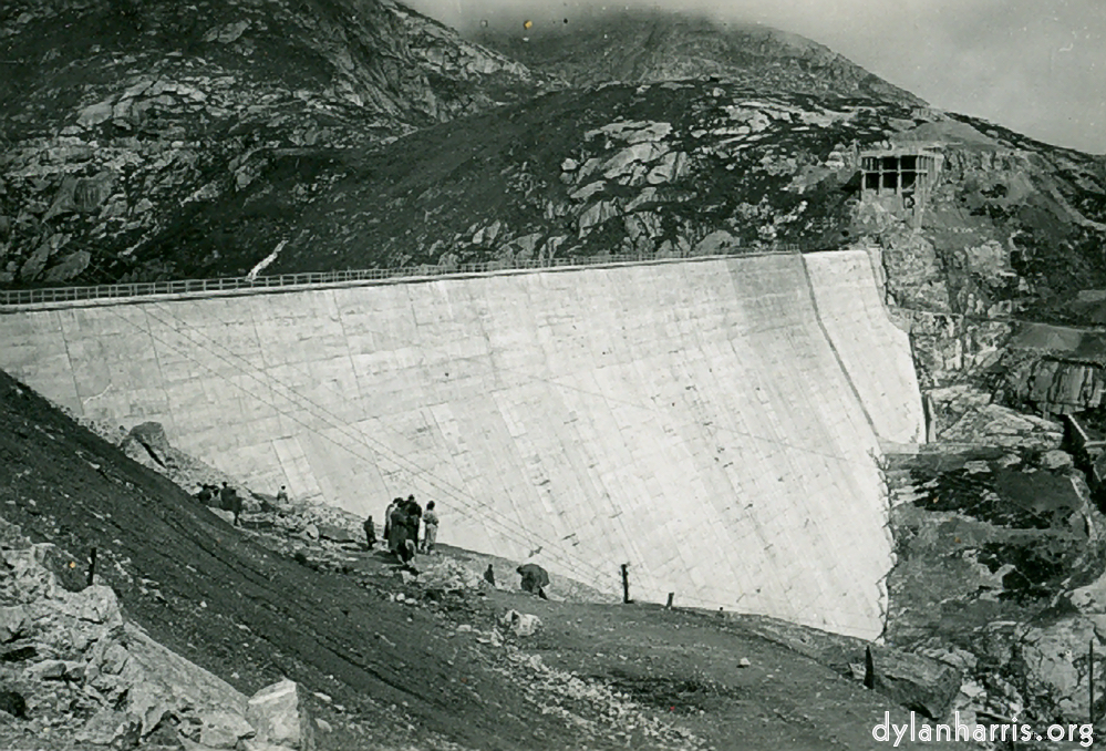 Image: Lucendro Storage Lake, 6900ft, St. Gotthard Pass. Capacity 25 million tons of water. Used for generation in wintertime.