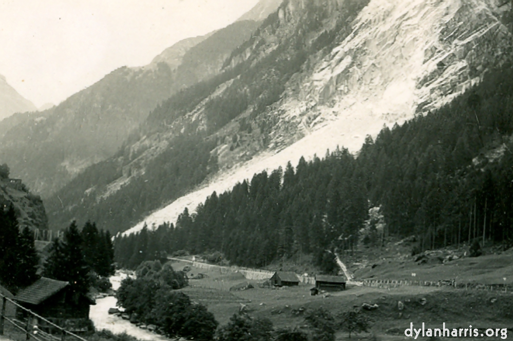 Looking Northwards down Reuss Valley, shewing a landslide from train at Gunthellan