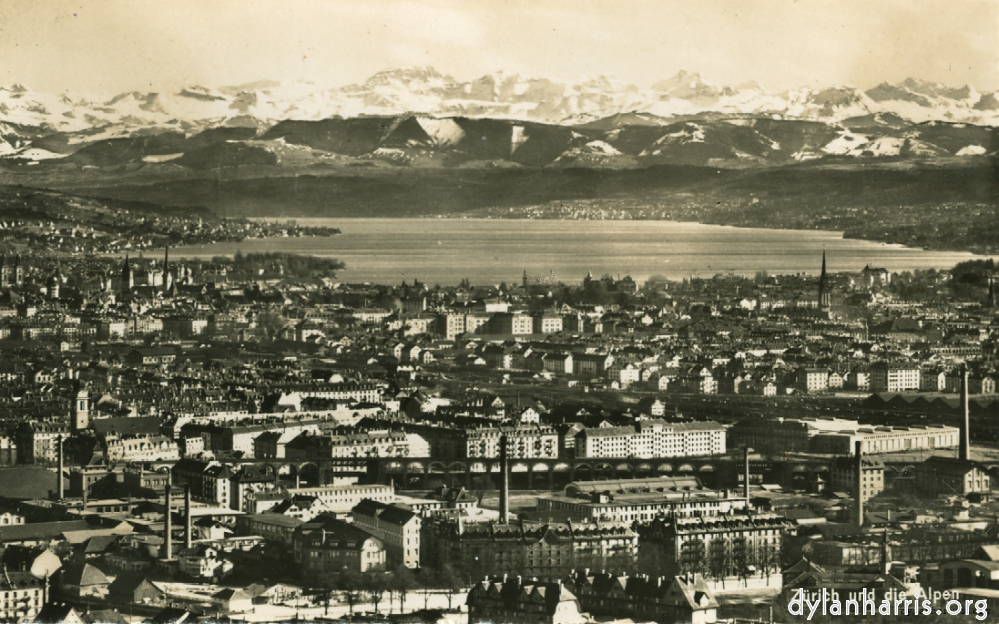 Postcard: Zürich und die Alpen.